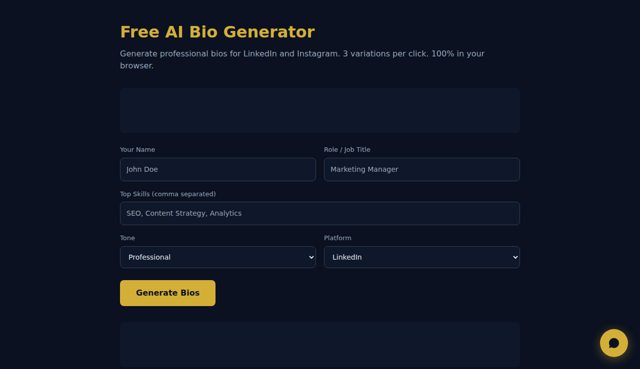 Generador Bio AI Gratis - S.C.A.L.A.