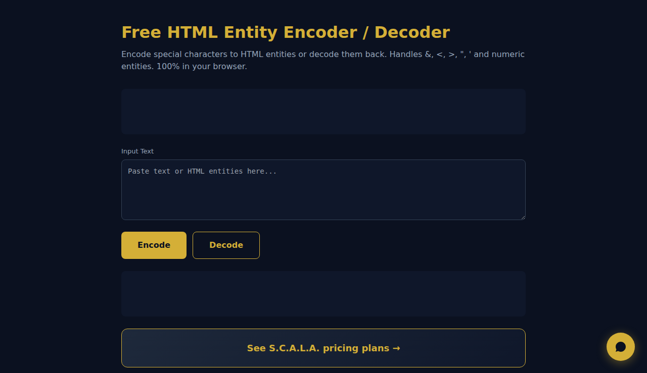 Free HTML Entity Encoder / Decoder - S.C.A.L.A.