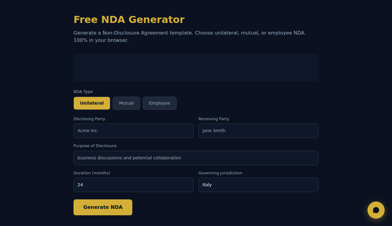 Free NDA Generator - S.C.A.L.A.