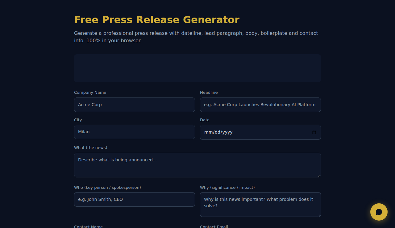 Free Press Release Generator - S.C.A.L.A.