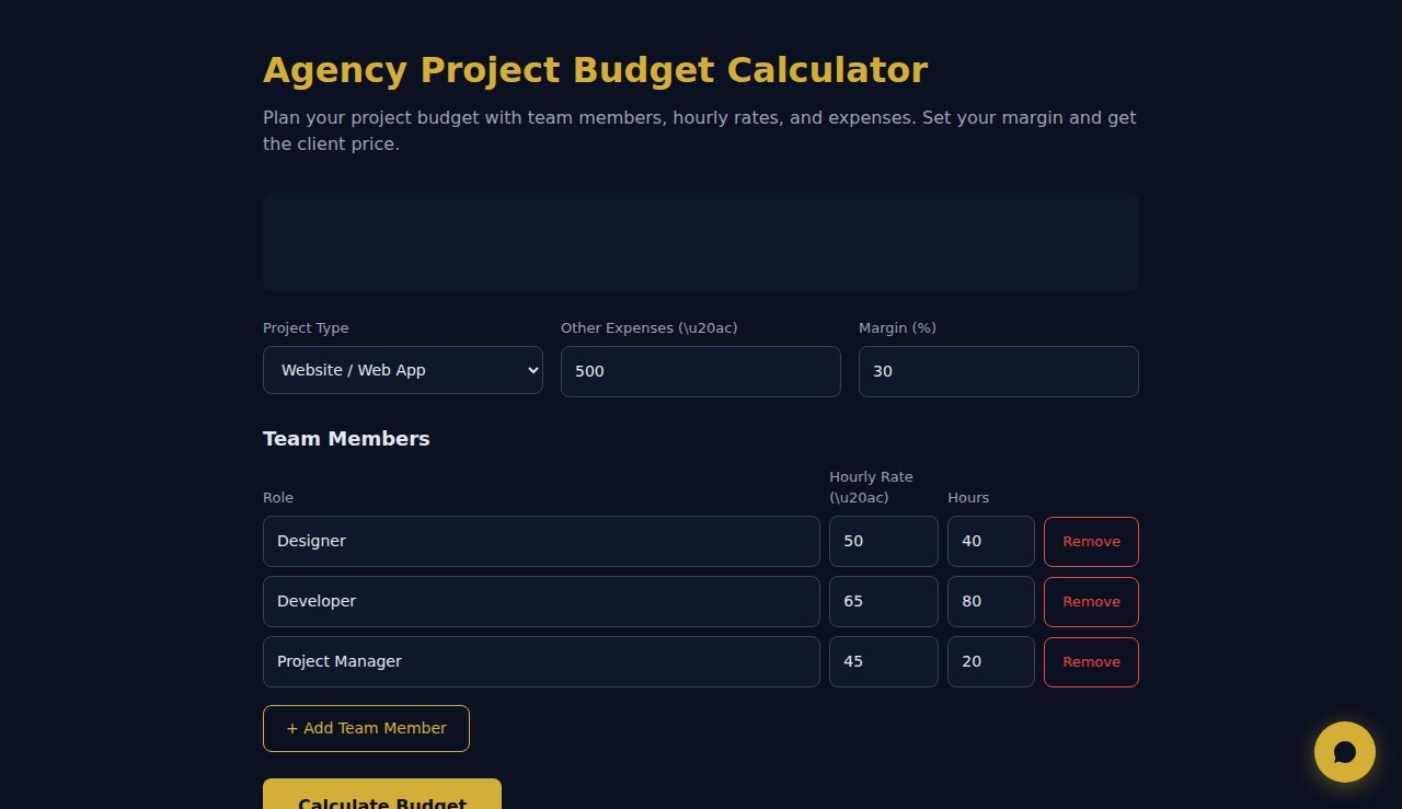 Agency Project Budget Calculator - S.C.A.L.A.