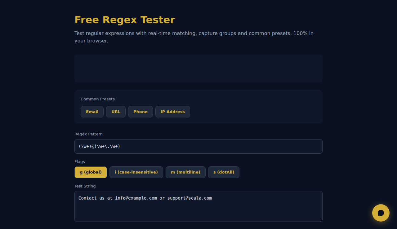 Free Regex Tester - S.C.A.L.A.