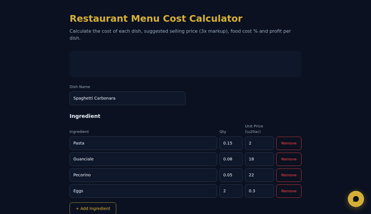 Restaurant Menu Cost Calculator - S.C.A.L.A.