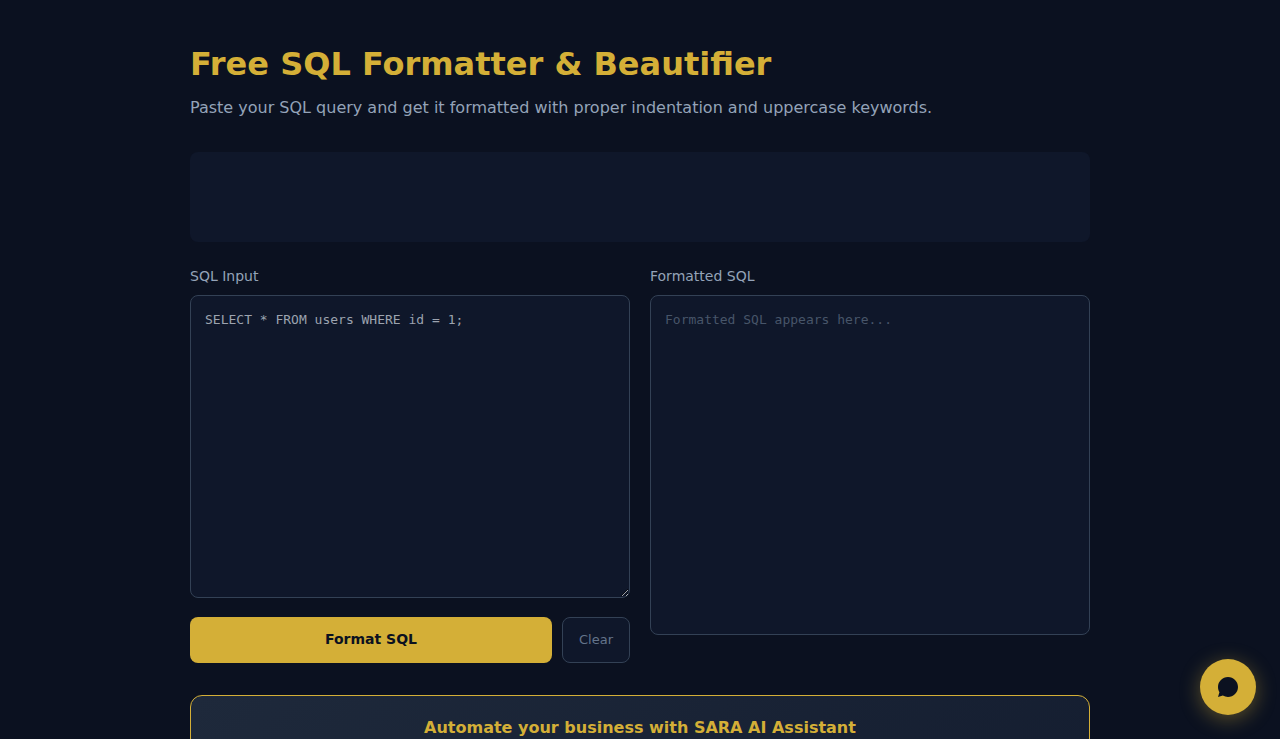 Free SQL Formatter & Beautifier - S.C.A.L.A.