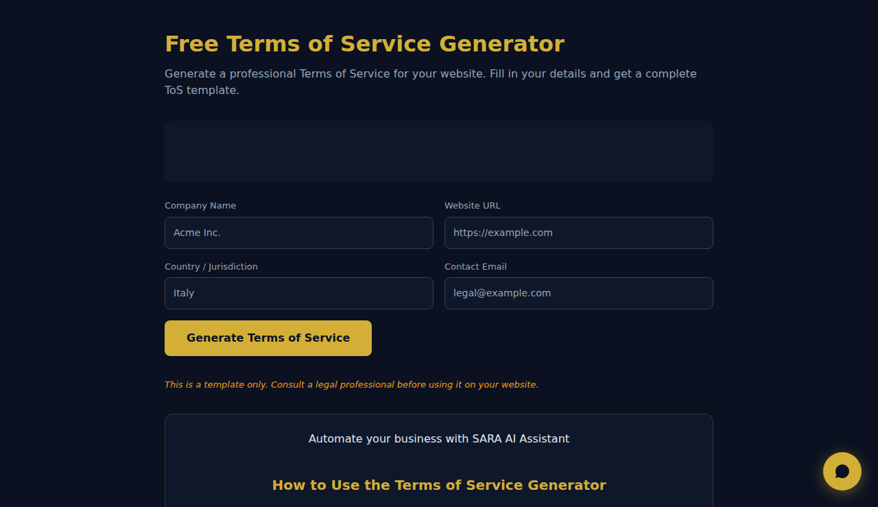 Free Terms of Service Generator - S.C.A.L.A.
