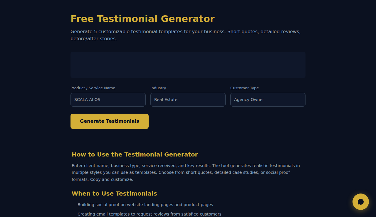 Free Testimonial Generator - S.C.A.L.A.